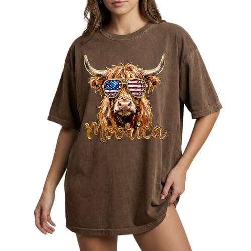 Amazon.com: Daytee Moorica Patriotic Highland Cow Design - Womens